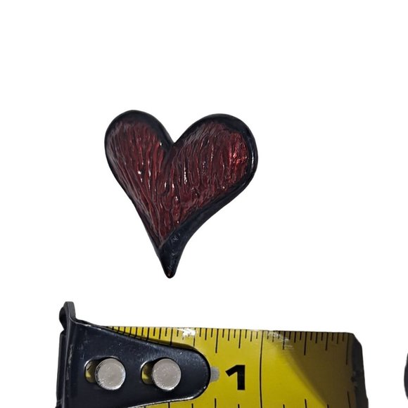 Heart Pin Brooch Textured Artist Signed Number 420 Gothic Horror Carved Enamel - Picture 4 of 5